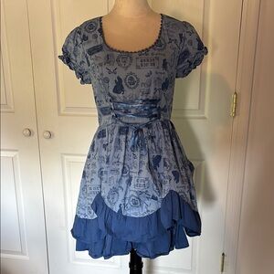 Disney Beauty and the Beast Blue Dress with corset ribbon and lace trim detail.